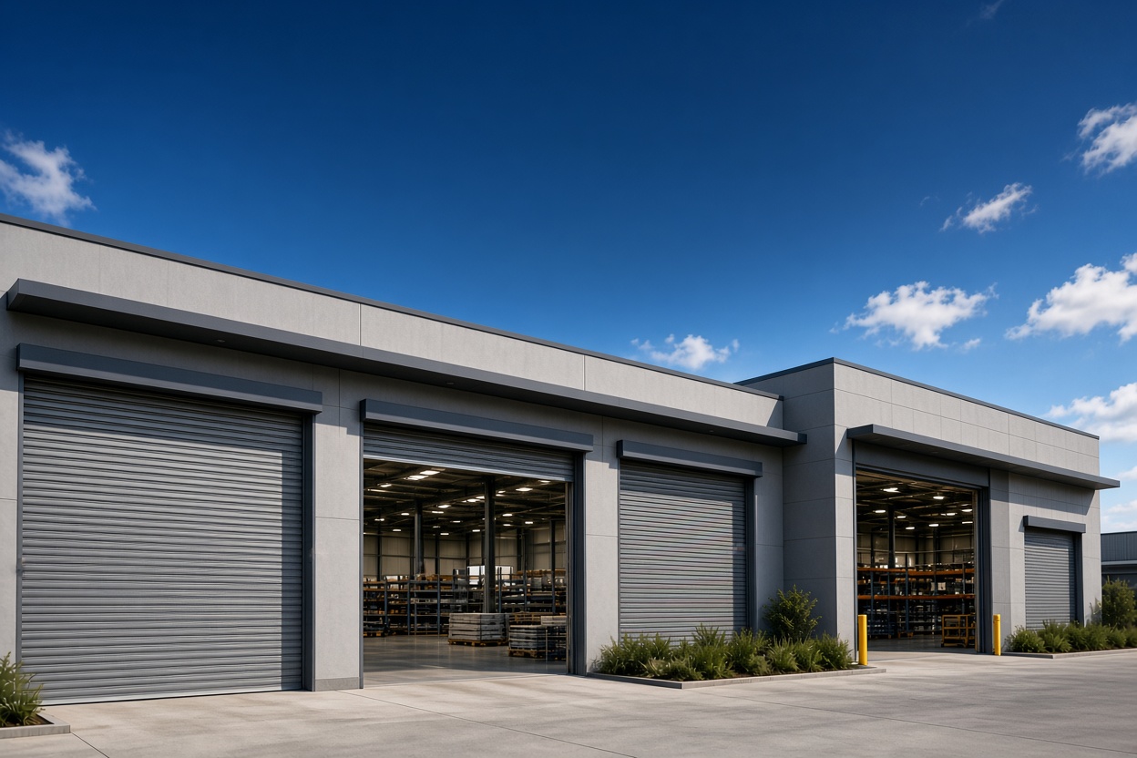 Industrial roller shutter door installation by Msanzee Gates and Doors